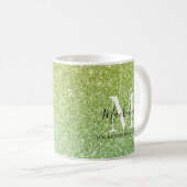 Graue Gelbe Ombre Glitzer Monogram Name Kaffeetasse (VorderseiteRechts)