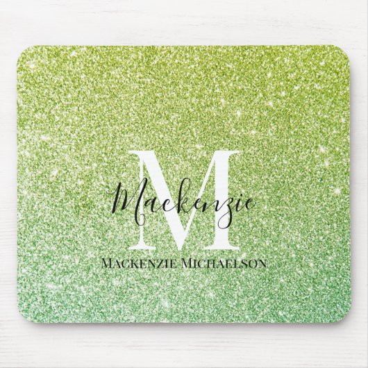 Graue Gelbe Ombre Glitzer Monogram Name Mousepad (Vorne)