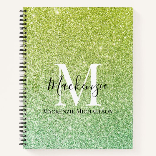 Graue Gelbe Ombre Glitzer Monogram Name Notizblock (Vorderseite)