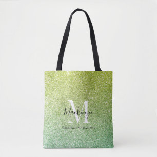 Graue Gelbe Ombre Glitzer Monogram Name Tasche