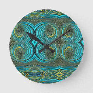 Graue, gelbe Spiralfarbe Pour Design Runde Wanduhr