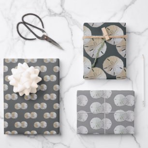 Graue gemusterte Sanddollars Geschenkpapier Set