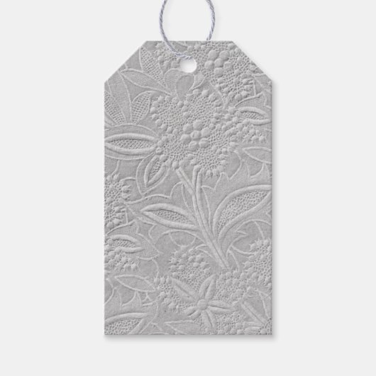 Graue geprägte Blumenoptik Geschenkanhänger (Vorderseite)