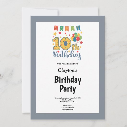 Graue Gerahmte 10. Geburtstagsparty Einladung (Vorderseite)