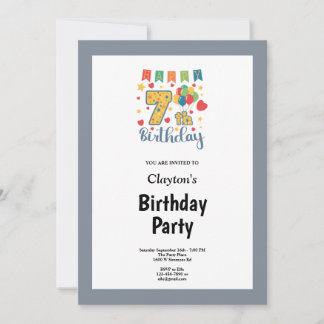 Graue Gerahmte 7. Geburtstagsparty Einladung