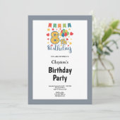 Graue Gerahmte 8. Geburtstagsparty Einladung (Stehend Vorderseite)