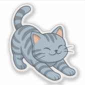 Graue getigerte Katze beim Strecken Aufkleber (Vorderseite)