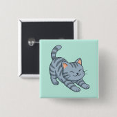 Graue getigerte Katze beim Strecken in Grün Button (Vorne & Hinten)