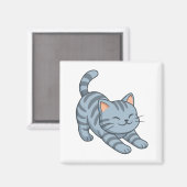 Graue getigerte Katze beim Strecken Magnet (Vorderseite/Rückseite)