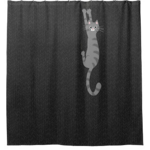 Graue getigerte Katze hält sich fest Lustige gra Duschvorhang