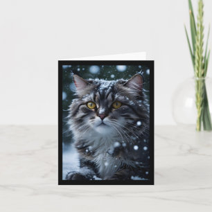 Graue getigerte Katze in Schneesturm leere Grußkar Karte
