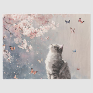 Graue getigerte Katze - Kirschblüten & Schmetterli Seidenpapier