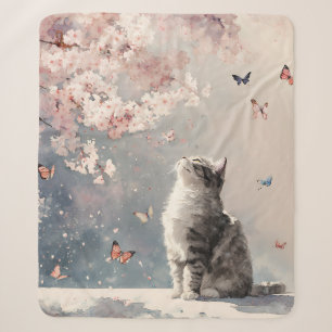 Graue getigerte Katze - Kirschblüten & Schmetterli Sherpadecke