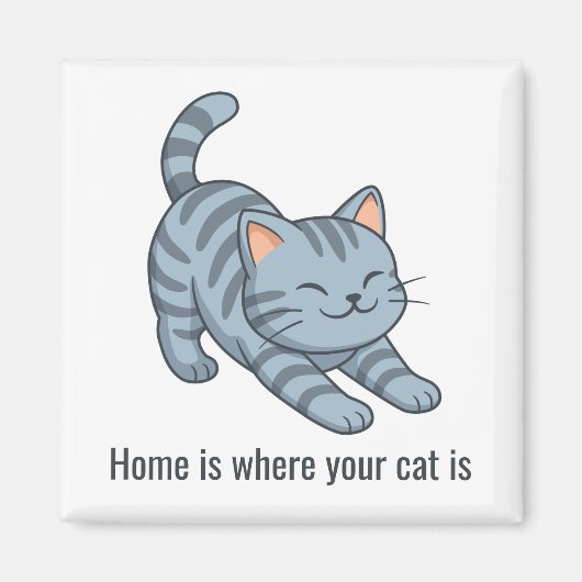 Graue getigerte Katze mit individuellem Text beim Magnet (Vorne)
