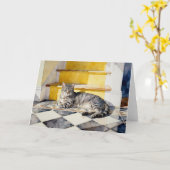 Graue getigerte Katzenstudie A in Aquarell Karte (Gelbe Blume)