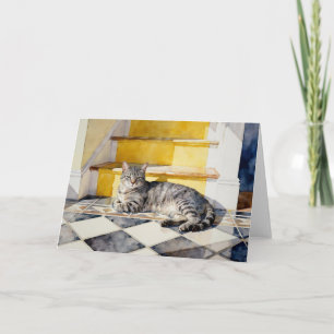 Graue getigerte Katzenstudie A in Aquarell Karte