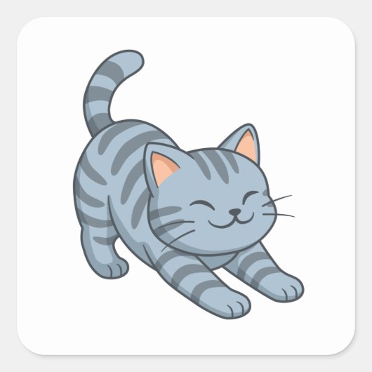 Graue getigerte Streckkatze Quadratischer Aufkleber (Vorderseite)