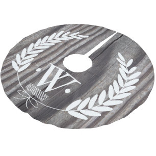 Graue, gewittertes Holz Weißwheat Laurels Custom Polyester Weihnachtsbaumdecke