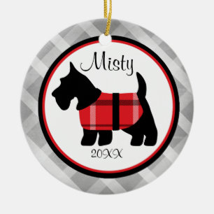 Graue Ginghamscottish-Terrier-Haustier-Verzierung Keramikornament