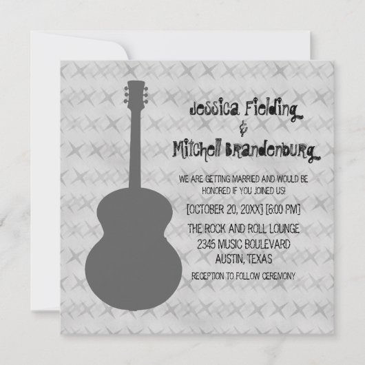 Graue Gitarre Grunge Wedding Invite Einladung (Vorderseite)