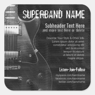 Graue Gitarrenband-Musiker-Quadrat-Promo-Aufkleber Quadratischer Aufkleber