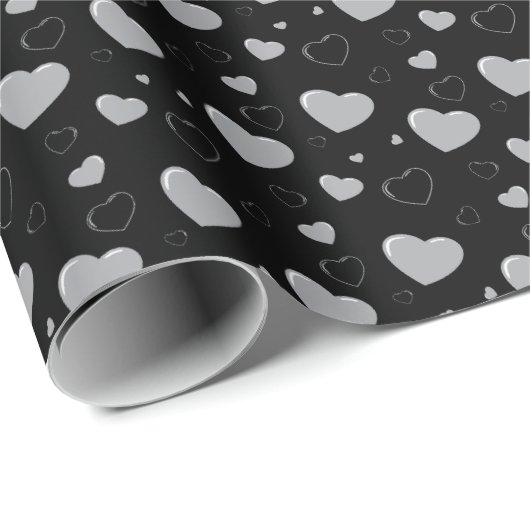 Graue glänzende Herzen niedlich romantisches Muste Geschenkpapier (Rolleneckpunkt)