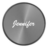 Graue glänzende Imitate Metall individuelle Name Eishockey Puck (Vorderseite)