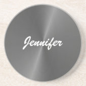 Graue glänzende Imitate Metall individuelle Name Getränkeuntersetzer (Vorne)