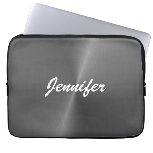 Graue glänzende Imitate Metall individuelle Name Laptopschutzhülle (Vorderseite)