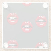 Graue, glänzende Lippen Glasuntersetzer (Rückseite)