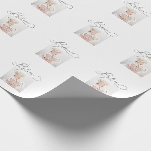 Graue Glaube Script mit Foto Weihnachten Geschenkpapier (Ecke)