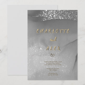 Graue Glitter Chic Tinte Hochzeitseinladung Einladung