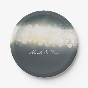 Graue Glitzerlichter Sky Blast Hochzeitstischdecke Pappteller