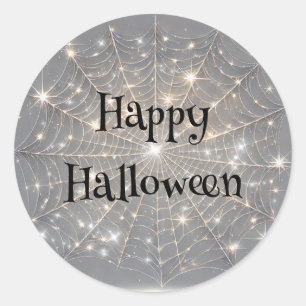 Graue Glitzerspinnennetz-Halloween-Party Runder Aufkleber