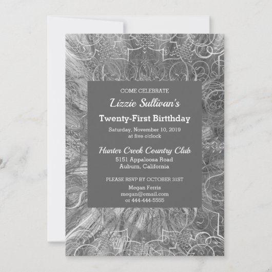 Graue Glitzy Birthday Einladung (Vorderseite)