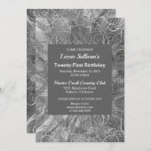 Graue Glitzy Birthday Einladung (Vorne/Hinten)