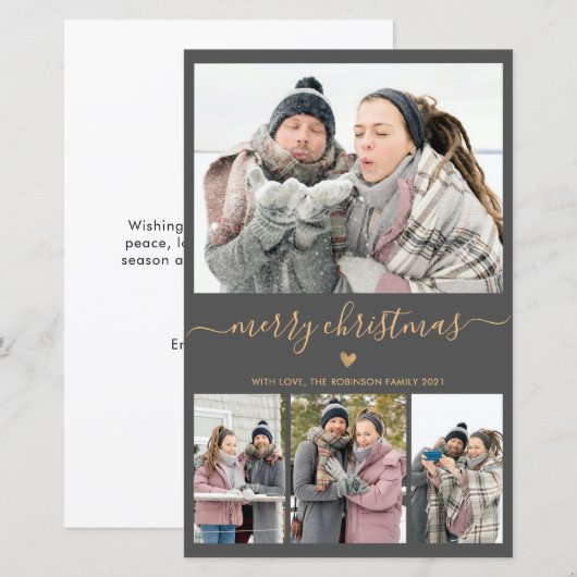 Graue Gold 4 Foto Weihnachtskarte (Vorne/Hinten)