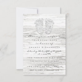 Graue Gold Baby Dusche Feet Wood White Girl Boy Einladung