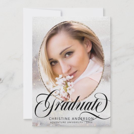 Graue Gold Glitzer Foto Virtual Graduation Party Einladung (Vorderseite)