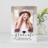 Graue Gold Glitzern Foto Virtual Graduation Party Einladung (Stehend Vorderseite)