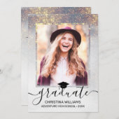 Graue Gold Glitzern Foto Virtual Graduation Party Einladung (Vorne/Hinten)