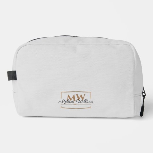 Graue Gold Monogram Name Script Waschbeutel (Vorderseite)