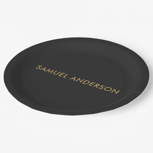 Graue goldene Farbe Beruflich Name hinzufügen Pappteller (Schrägansicht)