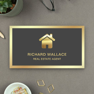 Graue Goldfolie Home Logo Immobilienmakler Visitenkarte