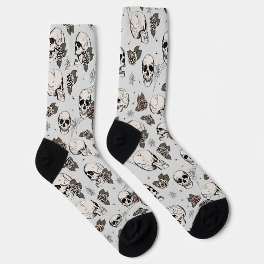 Graue Gothic-Skulls und -Rose Socken (Rechts)
