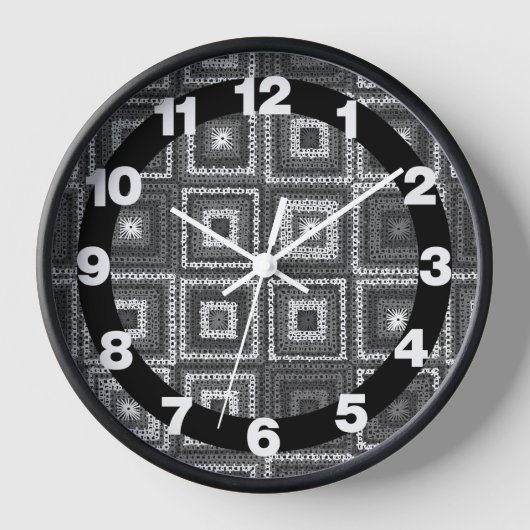 Graue Granny Quadrate Mustermauer Uhr (Vorderseite)