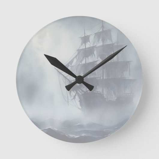 Graue, graue Nebel Piratenschifffahrt Ruhestand Runde Wanduhr (Vorderseite)