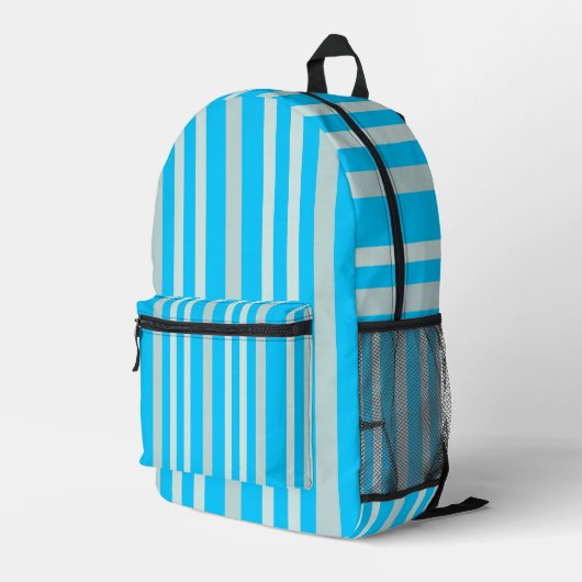 Graue graue Streifen auf Sky Blue Bedruckter Rucksack (Rückseitige Ecke Rechts)