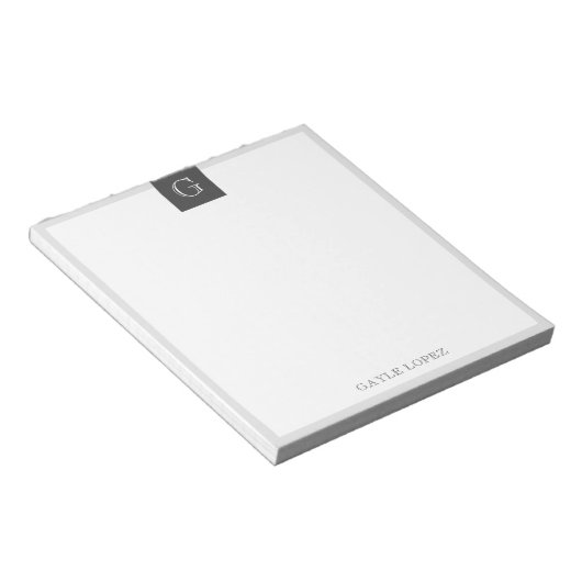 Graue Grenze Moderne rustikale Monogramm Notizblock (angewinkelt)