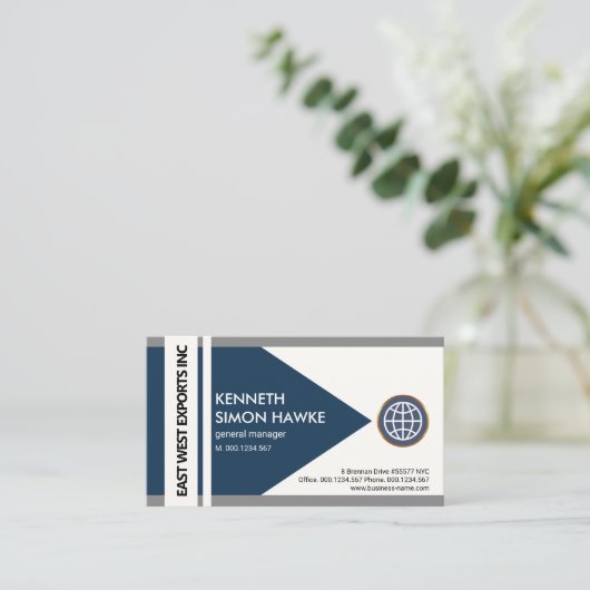 Graue Grenzen - Blaue Pfeilspitzen-Import-Export Visitenkarte (Stehend Vorderseite)